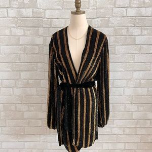 Retrofete Gabrielle Robe Dress - Black Gold Sequins Long Sleeve Small